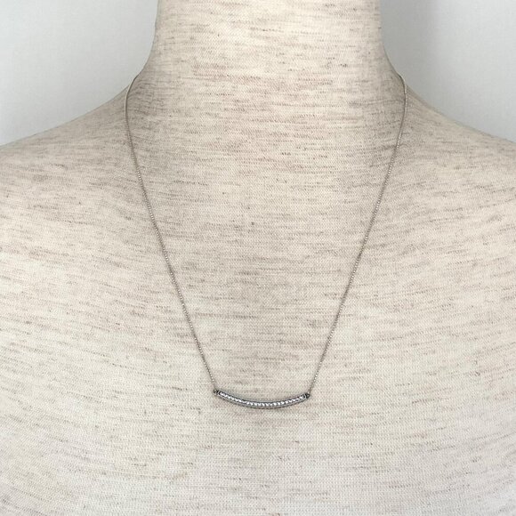 Hearts Of Pandora Sterling Silver 925 ALE CZ Curved Bar Necklace Adjustable 20" - Picture 2 of 16